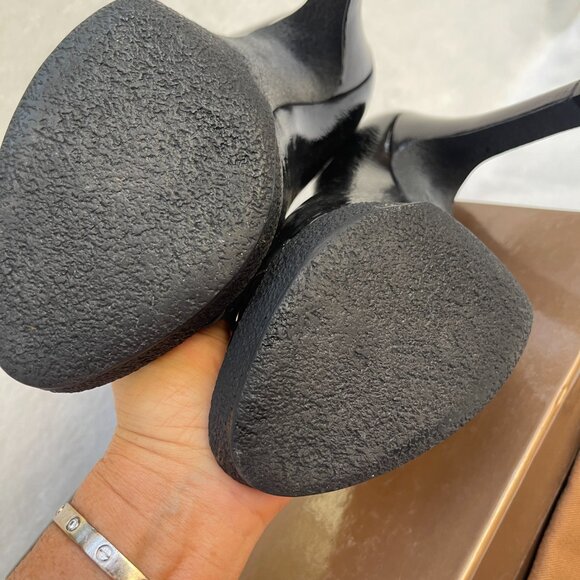 Auc Gucci Horsebit Patent Leather Open Toe Heels - Picture 10 of 12